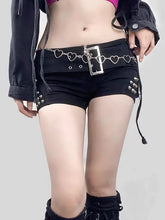 Load image into Gallery viewer, &#39;Trauma&#39; Punk Sexy Rivet Low Waist Mini Shorts AlielNosirrah
