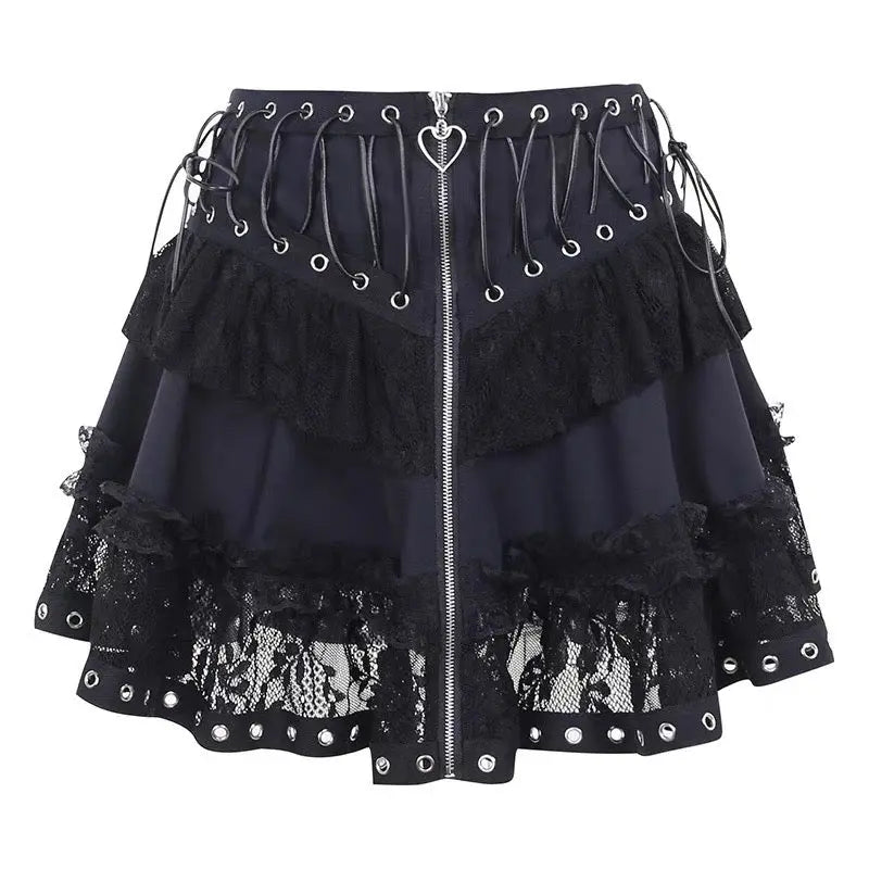 'Trimmed' Goth Lolita Patchwork Lace Up Tu Tu Skirt AlielNosirrah
