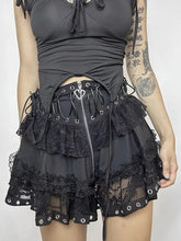 Load image into Gallery viewer, &#39;Trimmed&#39; Goth Lolita Patchwork Lace Up Tu Tu Skirt AlielNosirrah
