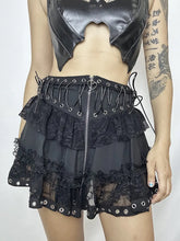 Load image into Gallery viewer, &#39;Trimmed&#39; Goth Lolita Patchwork Lace Up Tu Tu Skirt AlielNosirrah
