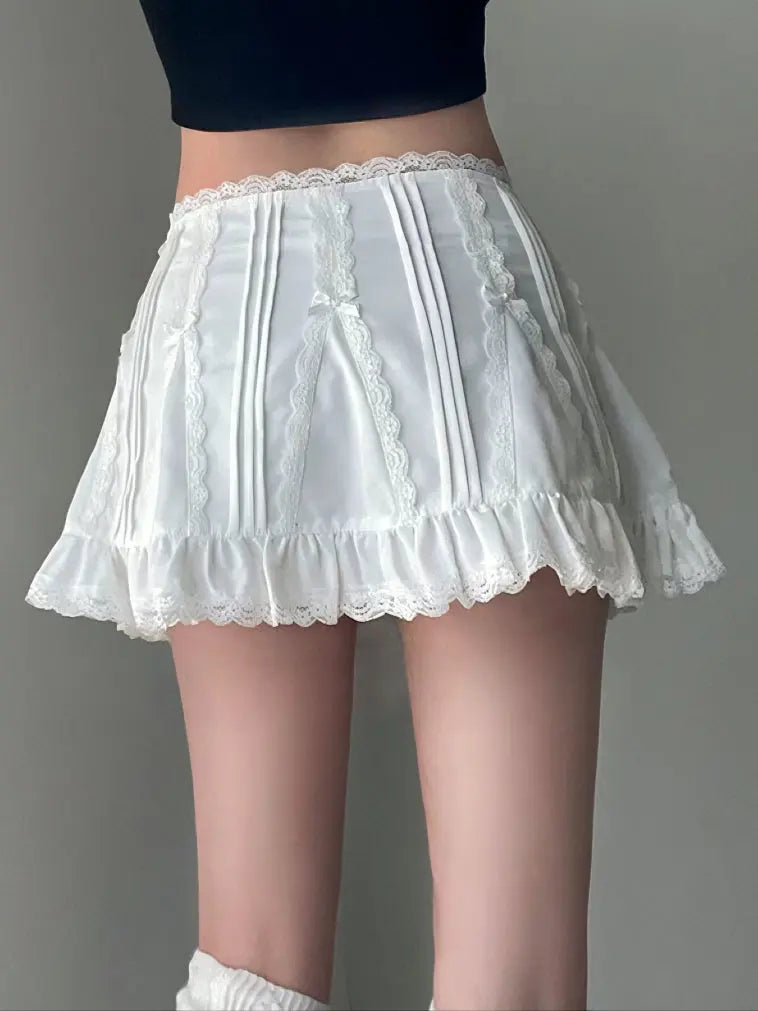 'White Dress' Low Waist Bow Tie Cottage Mini Skirt AlielNosirrah