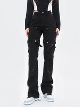 Load image into Gallery viewer, &#39;Wires&#39; Dark Denim Buckle Cross Strap Jeans AlielNosirrah
