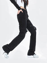 Load image into Gallery viewer, &#39;Wires&#39; Dark Denim Buckle Cross Strap Jeans AlielNosirrah
