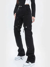 Load image into Gallery viewer, &#39;Wires&#39; Dark Denim Buckle Cross Strap Jeans AlielNosirrah
