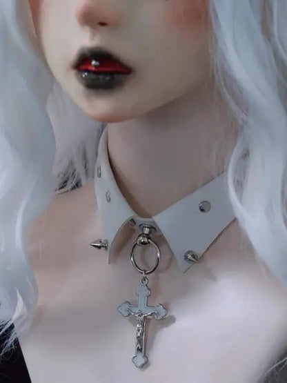 'Make A Wish' Fake Collar Cross Rivet Chokers AlielNosirrah