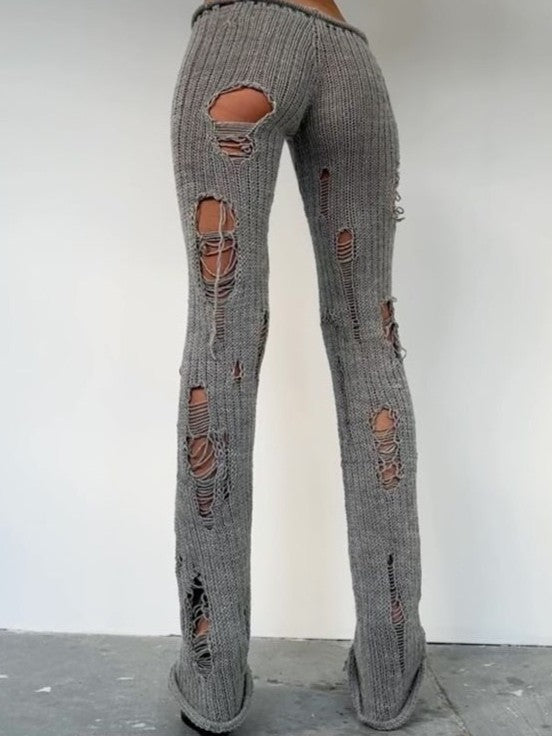 'Slashfit' Knit Distressed High-Waist Casual Pants AlielNosirrah