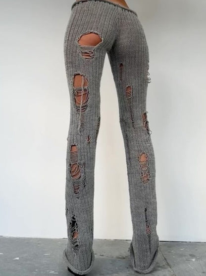 'Slashfit' Knit Distressed High-Waist Casual Pants AlielNosirrah