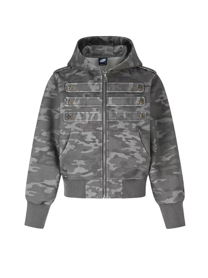 'Star Relic' Retro Distressed Star‑Shaped Buckles Camouflage Hooded