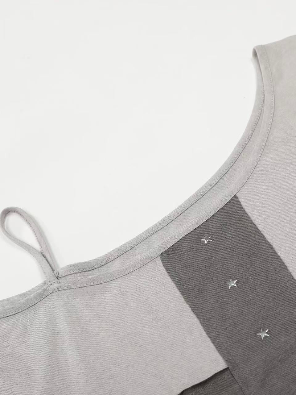 'Crossfire' Patchwork Cross Star Studded Off-Shoulder Top AlielNosirrah