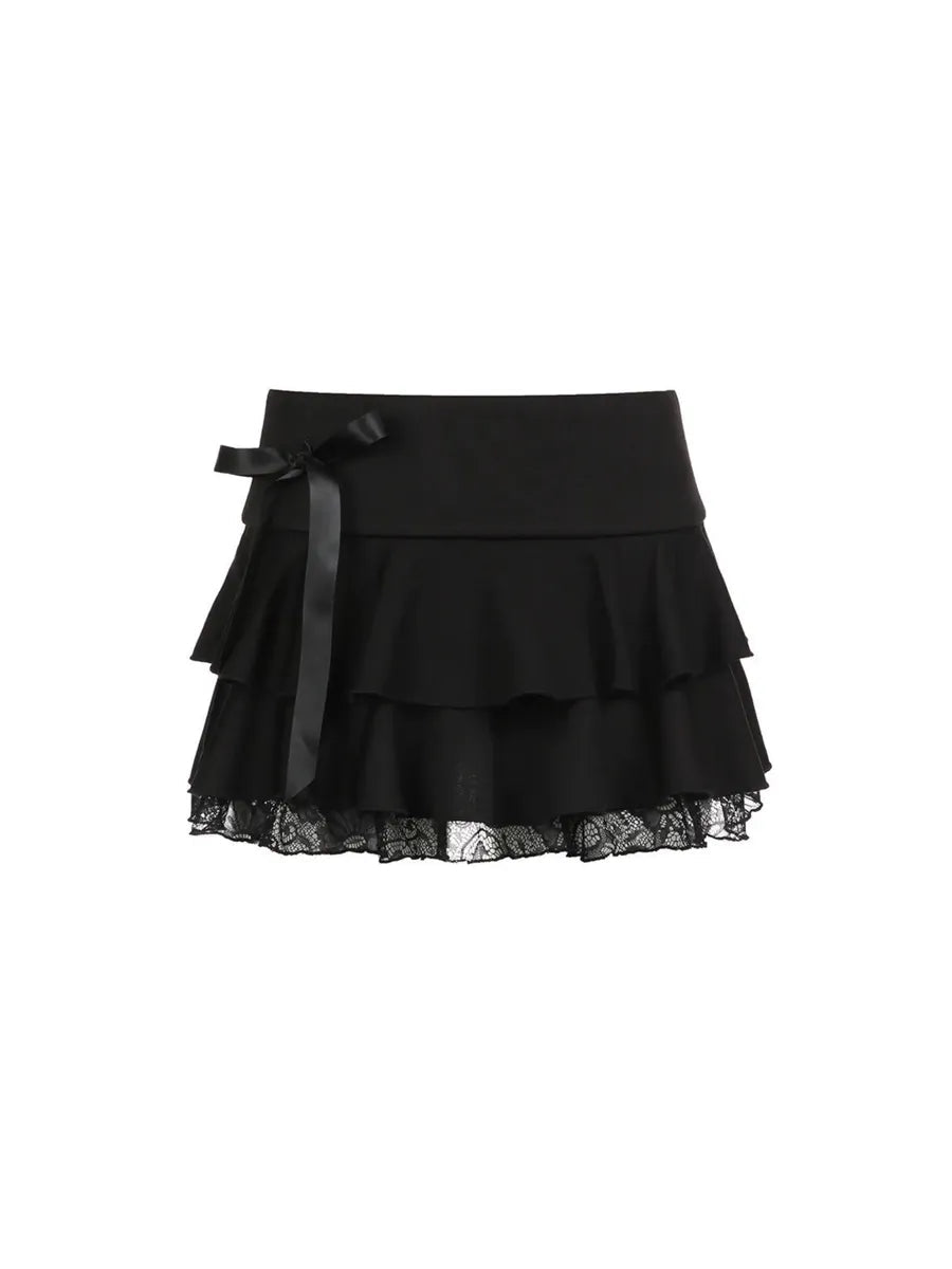 Alielnosirrah - 'Velvet Cake' Multi-layer Dark Ribbon Coquette Skirt ...