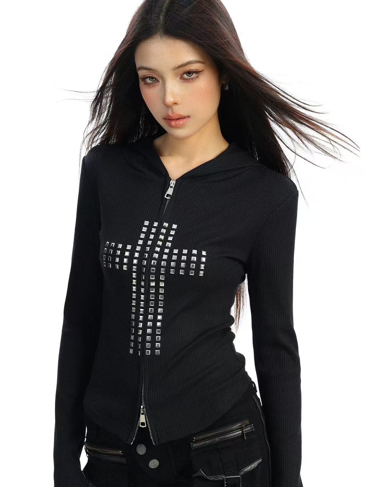 'Street Float' Rhinestone Cross Oversized Casual Streetwear Jacket AlielNosirrah