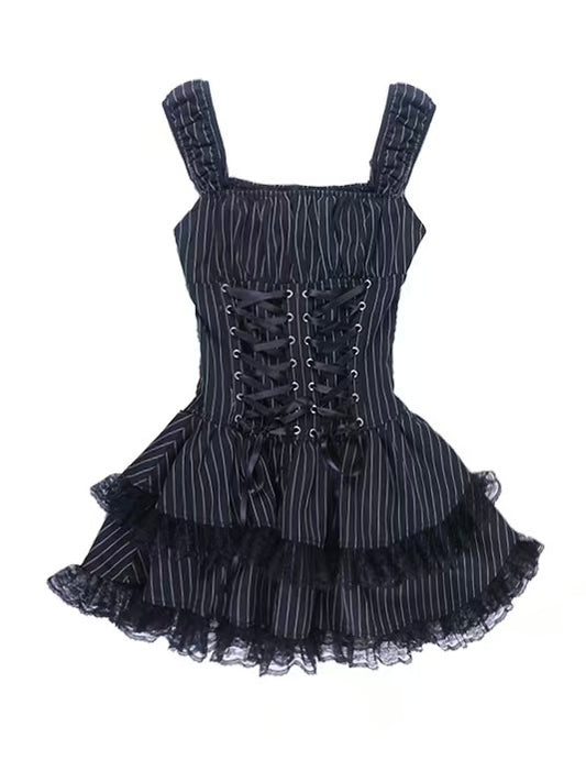 'Dark Ballet' Gothic Striped Ruffle Dress (Copy) AlielNosirrah