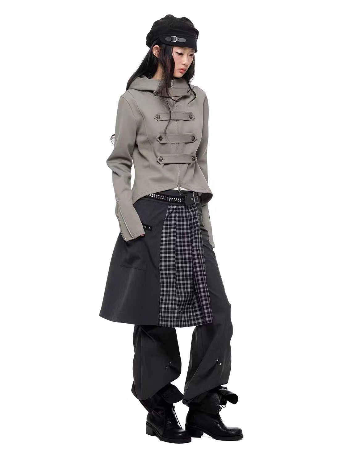 'Dark Crest' Shawl Hoodie Cuff Side Zipper Design