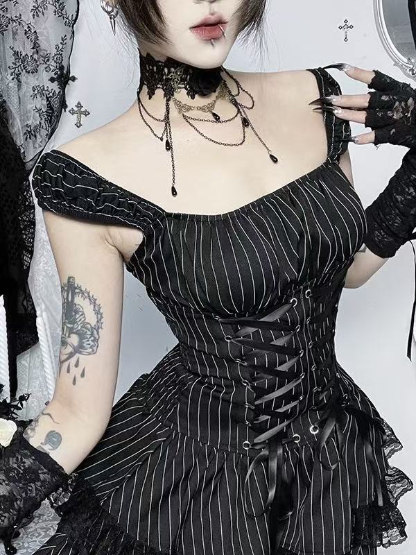 'Dark Ballet' Gothic Striped Ruffle Dress (Copy) AlielNosirrah