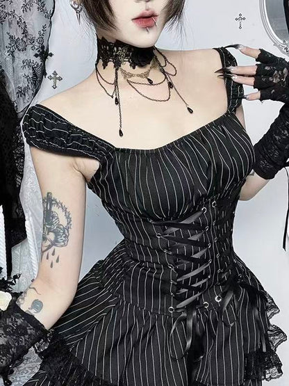 'Dark Ballet' Gothic Striped Ruffle Dress (Copy) AlielNosirrah