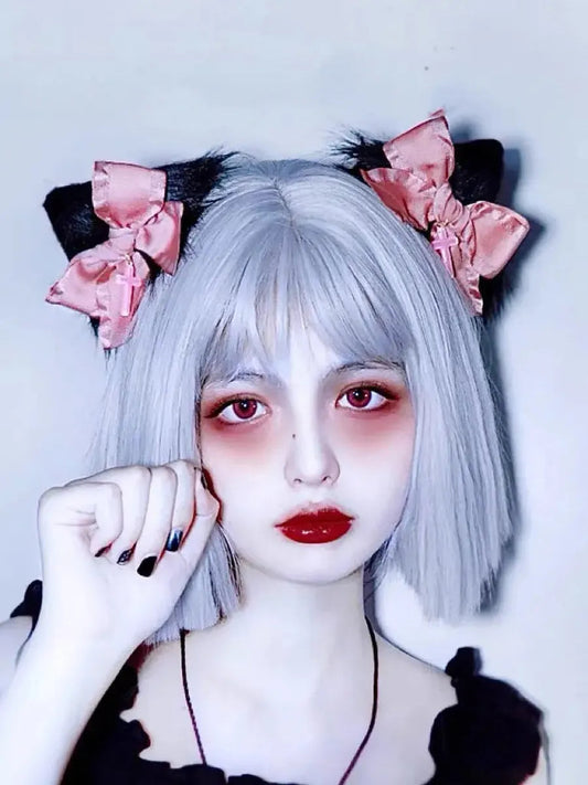 [Brenda] Cat Ears E-girl Pink Bow Hair Pins AlielNosirrah