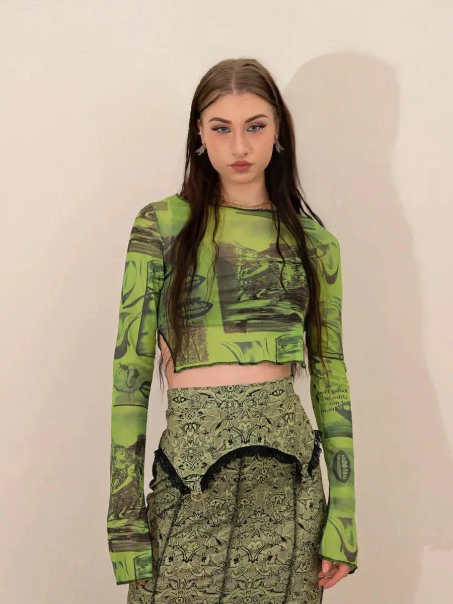 'Wheatgrass' Fairy Grunge Graffiti Mesh Top AlielNosirrah