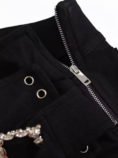 'MetalSkirt' Edgy Punk Rivet Belt Detail Skort