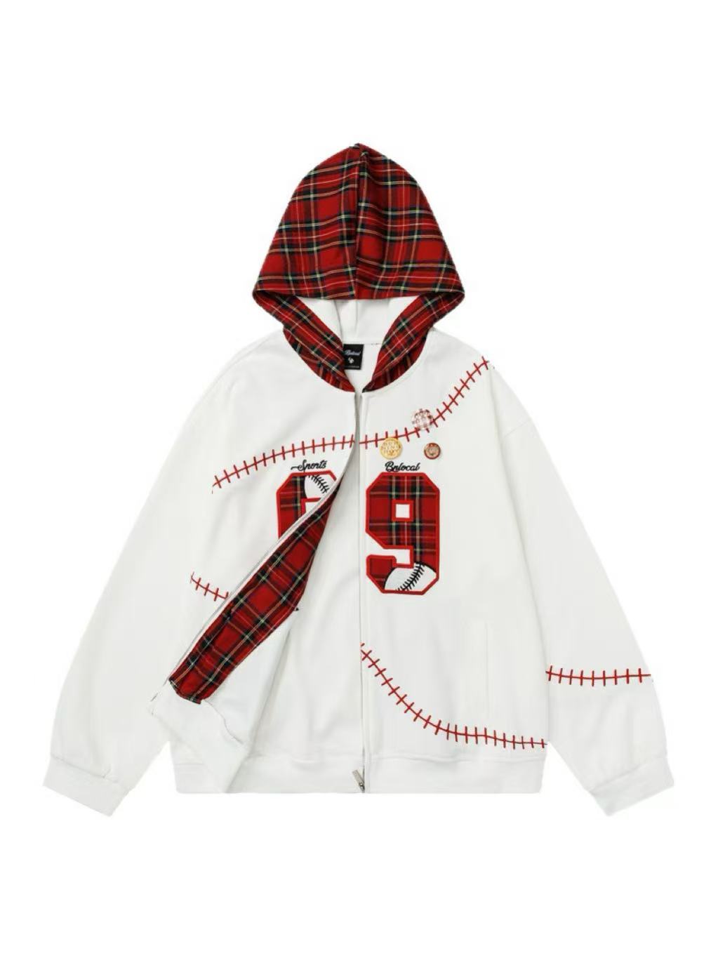'Slam Dunk' Vintage Y2K Red Plaid Colorblock Hoodie (Copy) AlielNosirrah