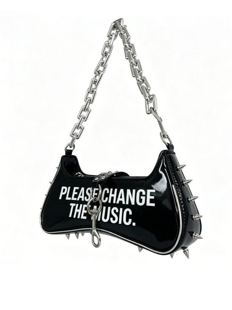 'Chaos Satchel' Punk Graphic Print Rivet Chain Shoulder Bag
