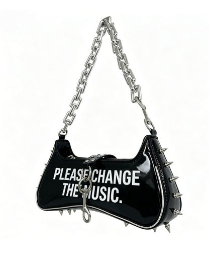 'Chaos Satchel' Punk Graphic Print Rivet Chain Shoulder Bag
