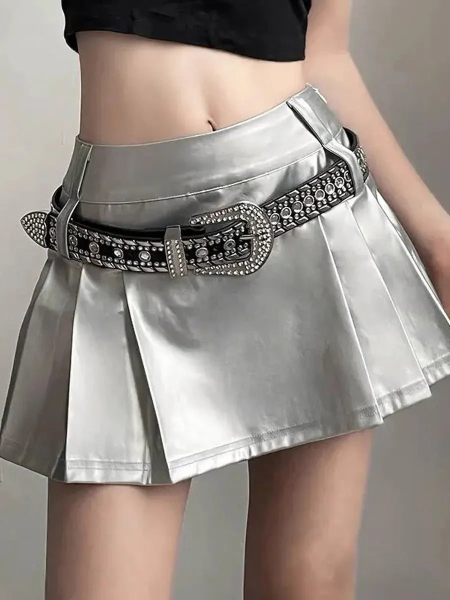 'Scale' Future Silver Metallic Pleated Skirt AlielNosirrah