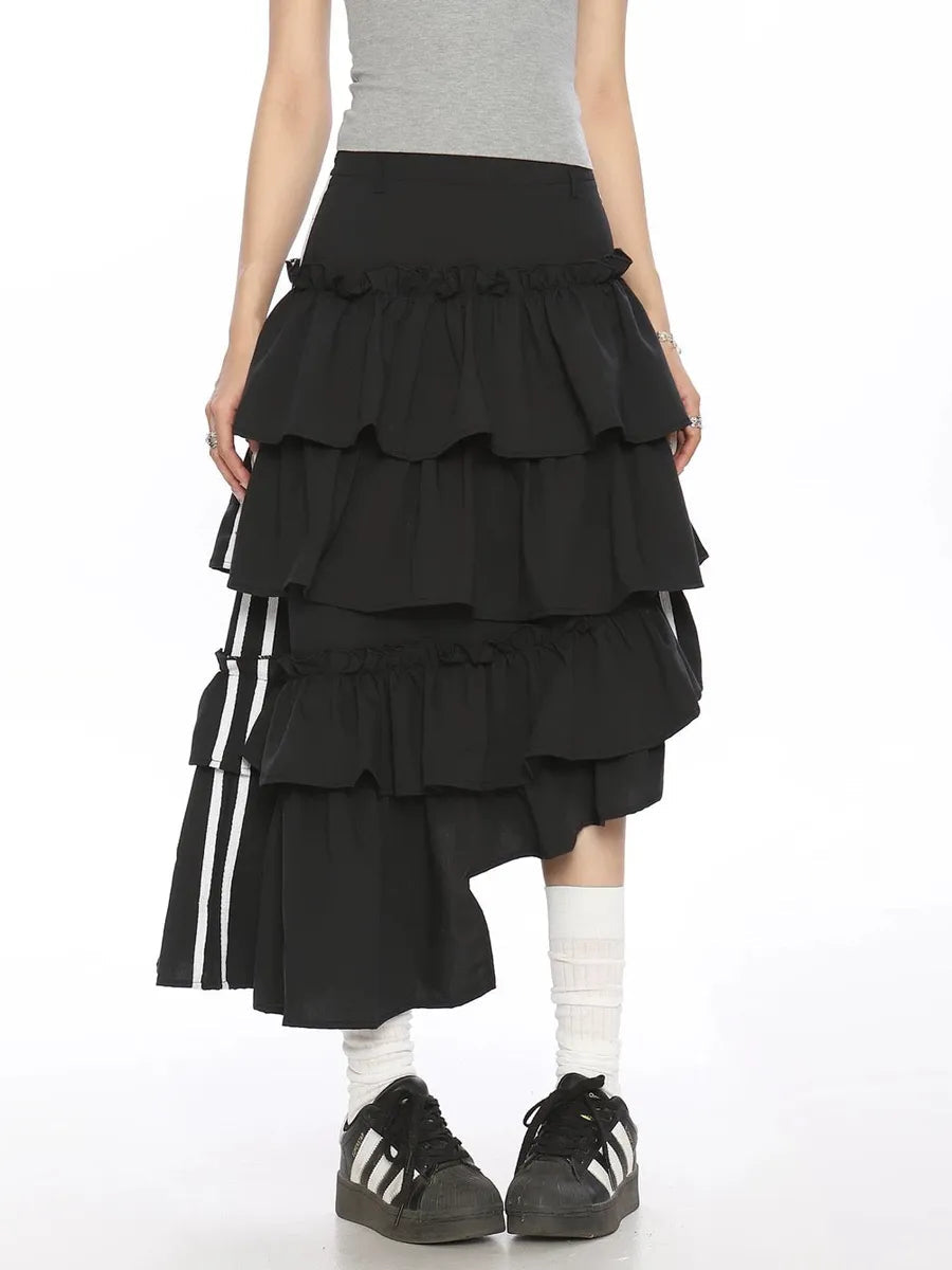 'Variation' Spring Blokette Striped Ruffle Irregular Midi Dress AlielNosirrah