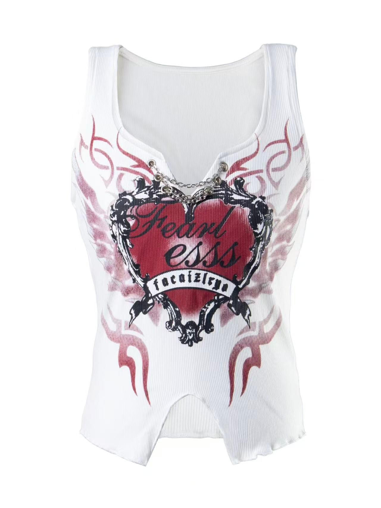 'LinkTheory' Vintage Graphic Chain Strap Cami Top