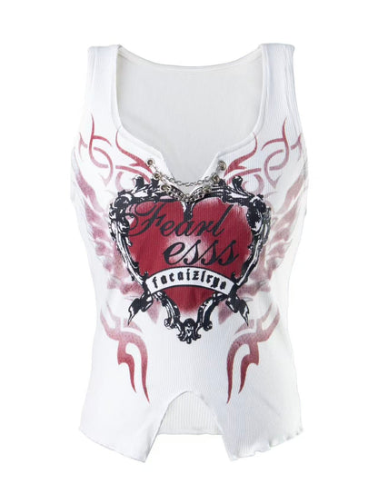 'LinkTheory' Vintage Graphic Chain Strap Cami Top