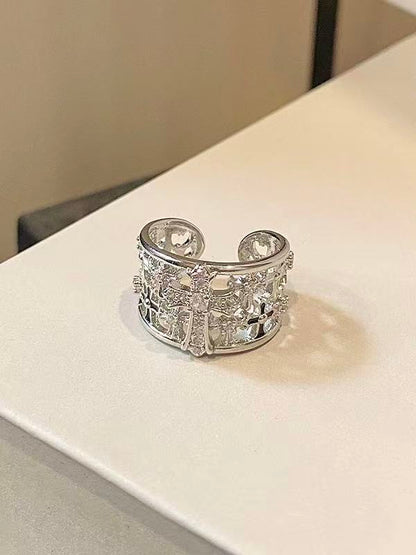 'Celestial Cross' Punk Silver Cross Zircon Ring AlielNosirrah