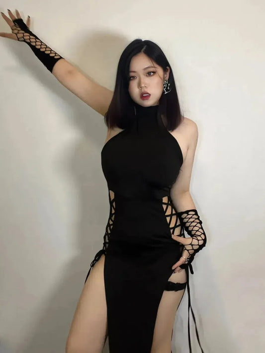 'Fighter' Dark Turtleneck Lace-Up Dress AlielNosirrah