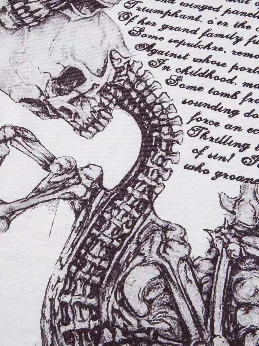 'Millennium Ghost' Y2K Alt Skull Print Lace Tie Short Sleeve T-Shirt