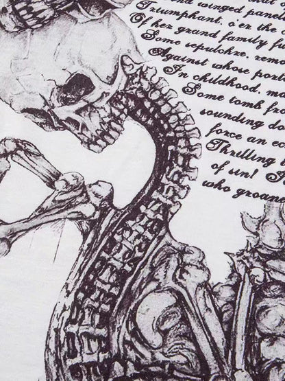 'Millennium Ghost' Y2K Alt Skull Print Lace Tie Short Sleeve T-Shirt