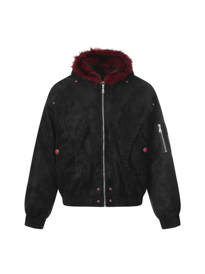 'Frosted Vixen' Double Zippers Faux Fur Collar Cropped Jacket (Copy) AlielNosirrah