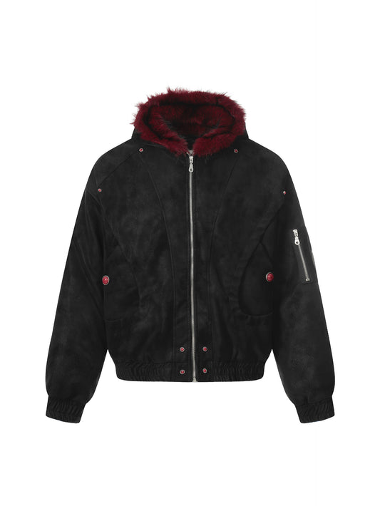 'Frosted Vixen' Double Zippers Faux Fur Collar Cropped Jacket (Copy) AlielNosirrah