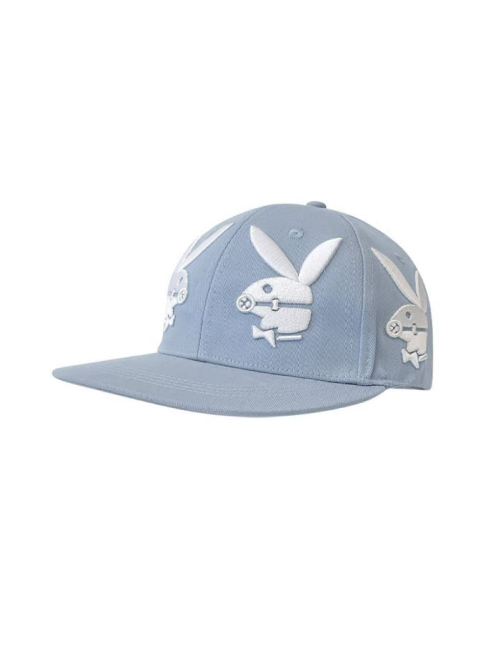 'Hop Hustle' Y2K 3D Embroidered Bunny Flat Brim Baseball Cap AlielNosirrah