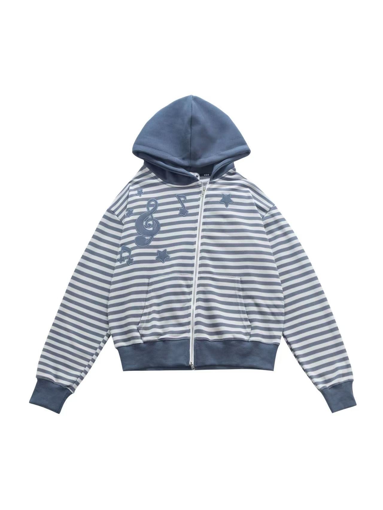 'Melody Stripes' Oversized Retro Y2K  Asymmetrical Zipper Striped Hoodie AlielNosirrah