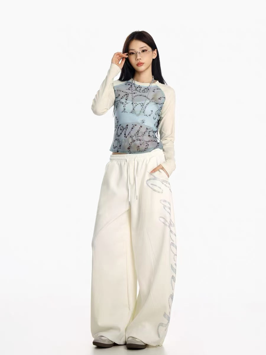 'Dreaming' Vintage Print Mesh Patchwork Long Sleeve Top AlielNosirrah