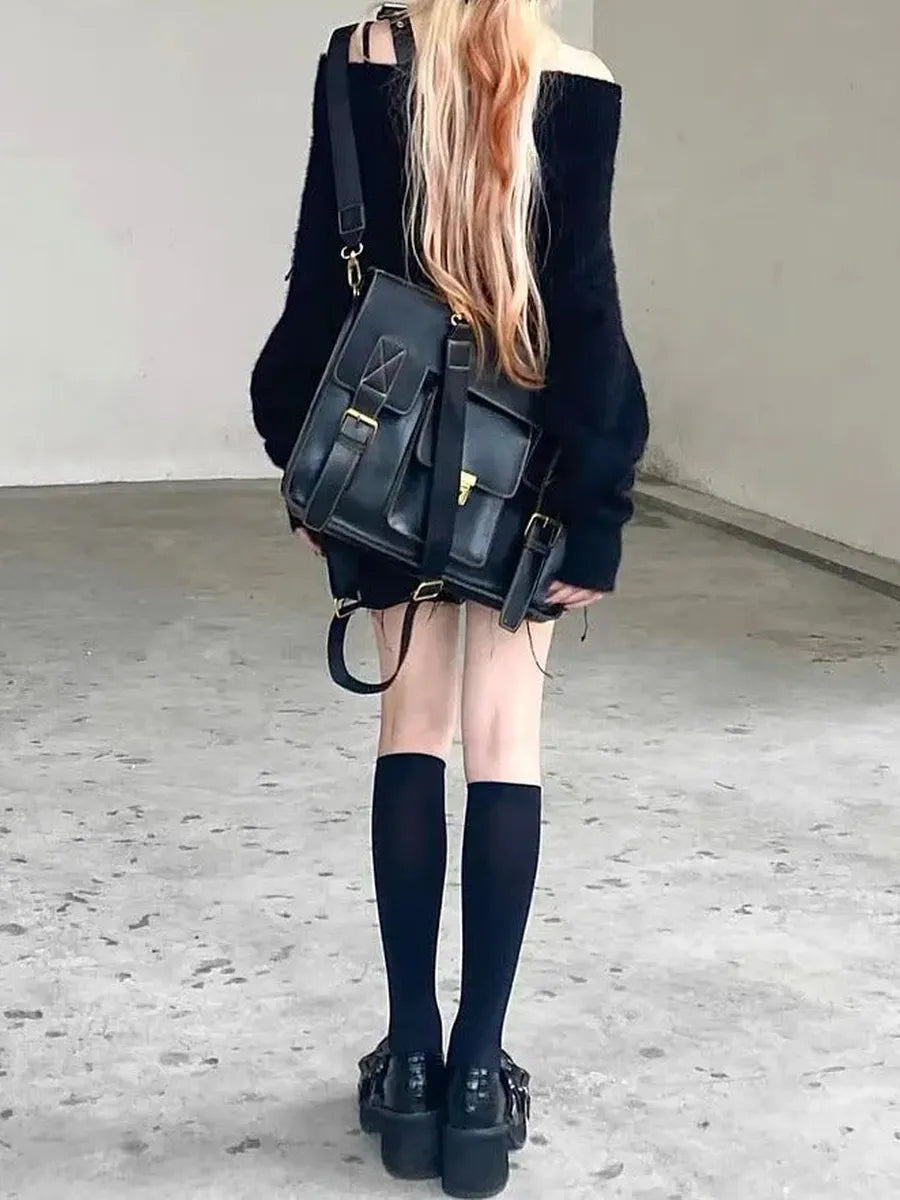 'Flower Bone' Dark Pattern Shoulder Off Oversized Sweater AlielNosirrah