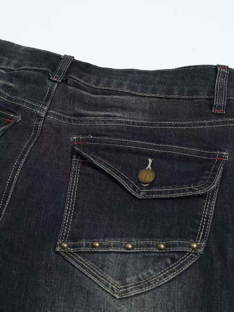 'Old Chapel' Vintage Washed Distressed Cross Rhinestone Flared Jeans AlielNosirrah