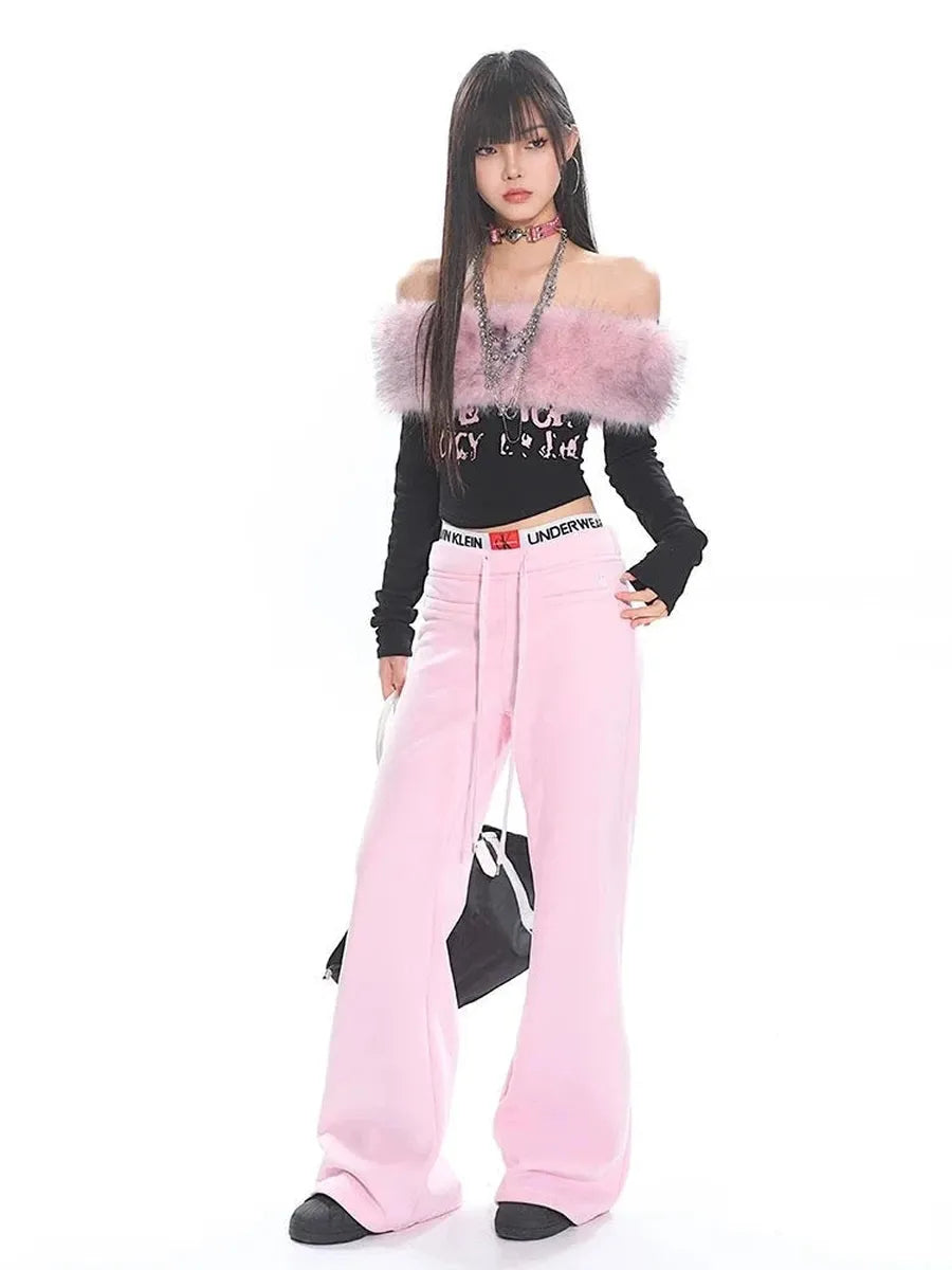 'Pink Shake'Y2k Soft Pink Fleeced Bell Shape Pants AlielNosirrah