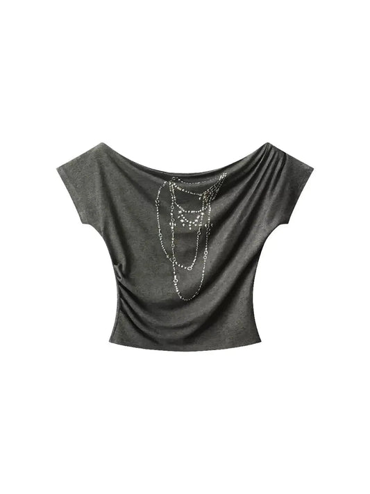 'Madame Bovary' Y2k Irregular Collar Rivet Necklace Shirts AlielNosirrah