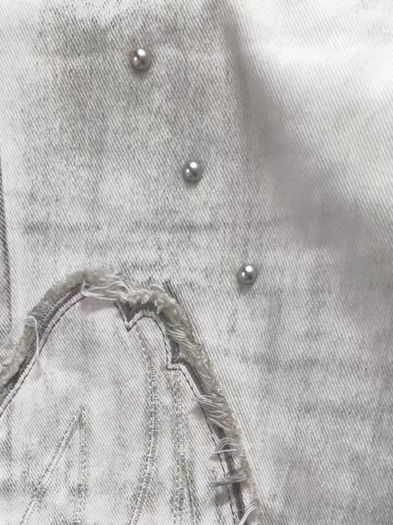'Faded Wing' Punk Distressed Washed Wing Patch Embroidery Jeans