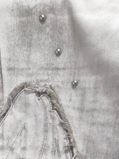 'Faded Wing' Punk Distressed Washed Wing Patch Embroidery Jeans