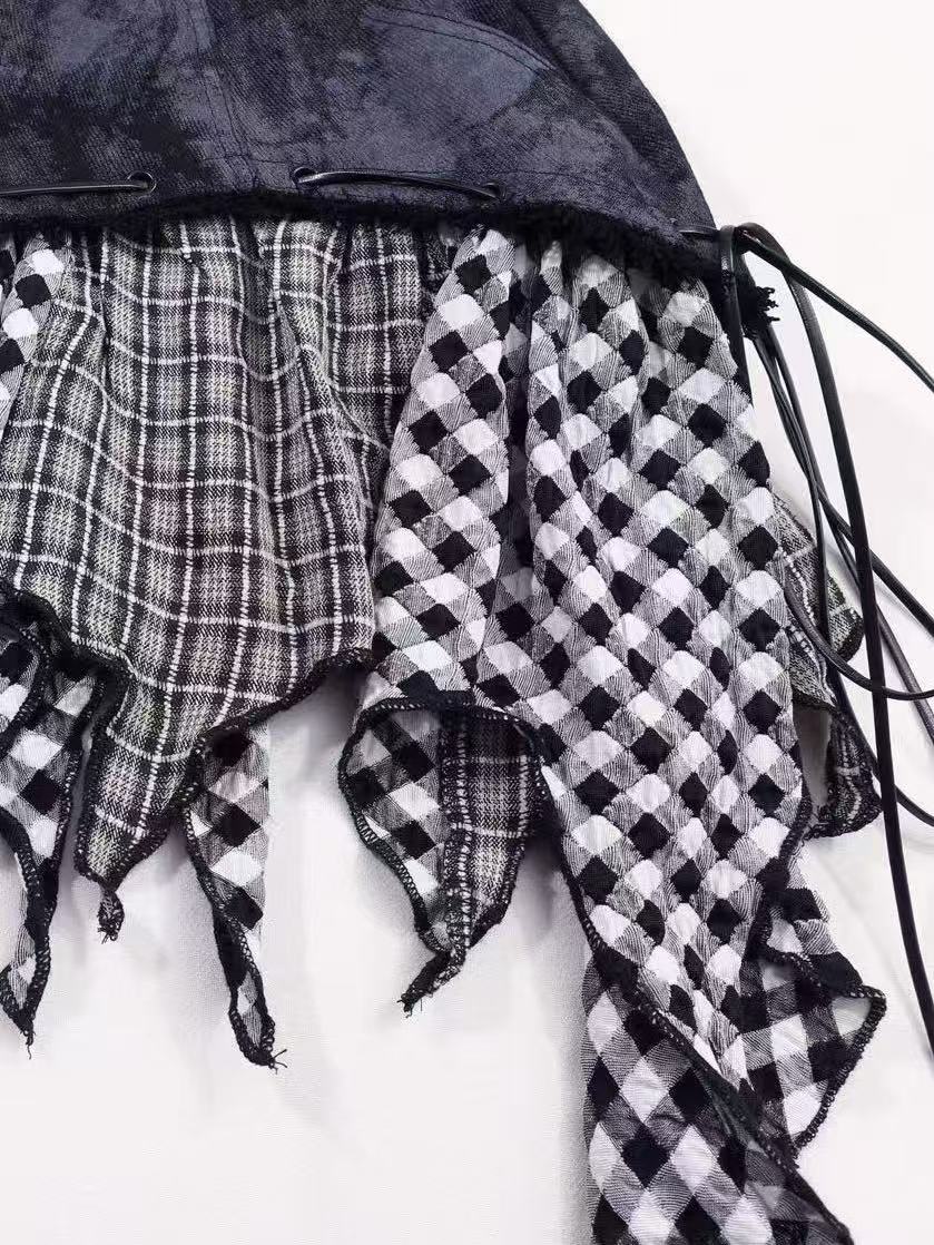 'Westwood' Asymmetrical Plaid Ribbon Patchwork Skirt