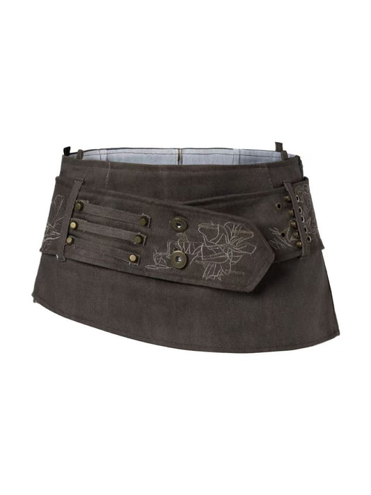 'Bullet Bloom' Metal Studded Embroidered Skort