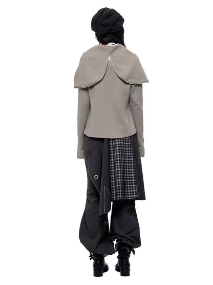 'Dark Crest' Shawl Hoodie Cuff Side Zipper Design