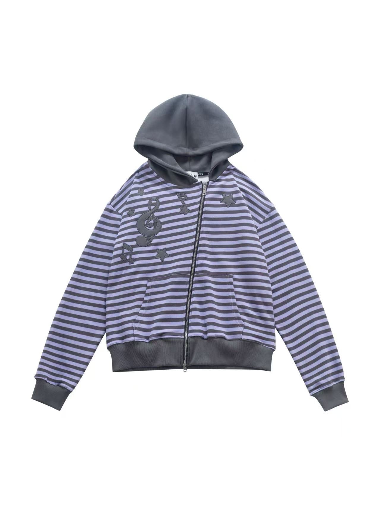 'Melody Stripes' Oversized Retro Y2K  Asymmetrical Zipper Striped Hoodie AlielNosirrah