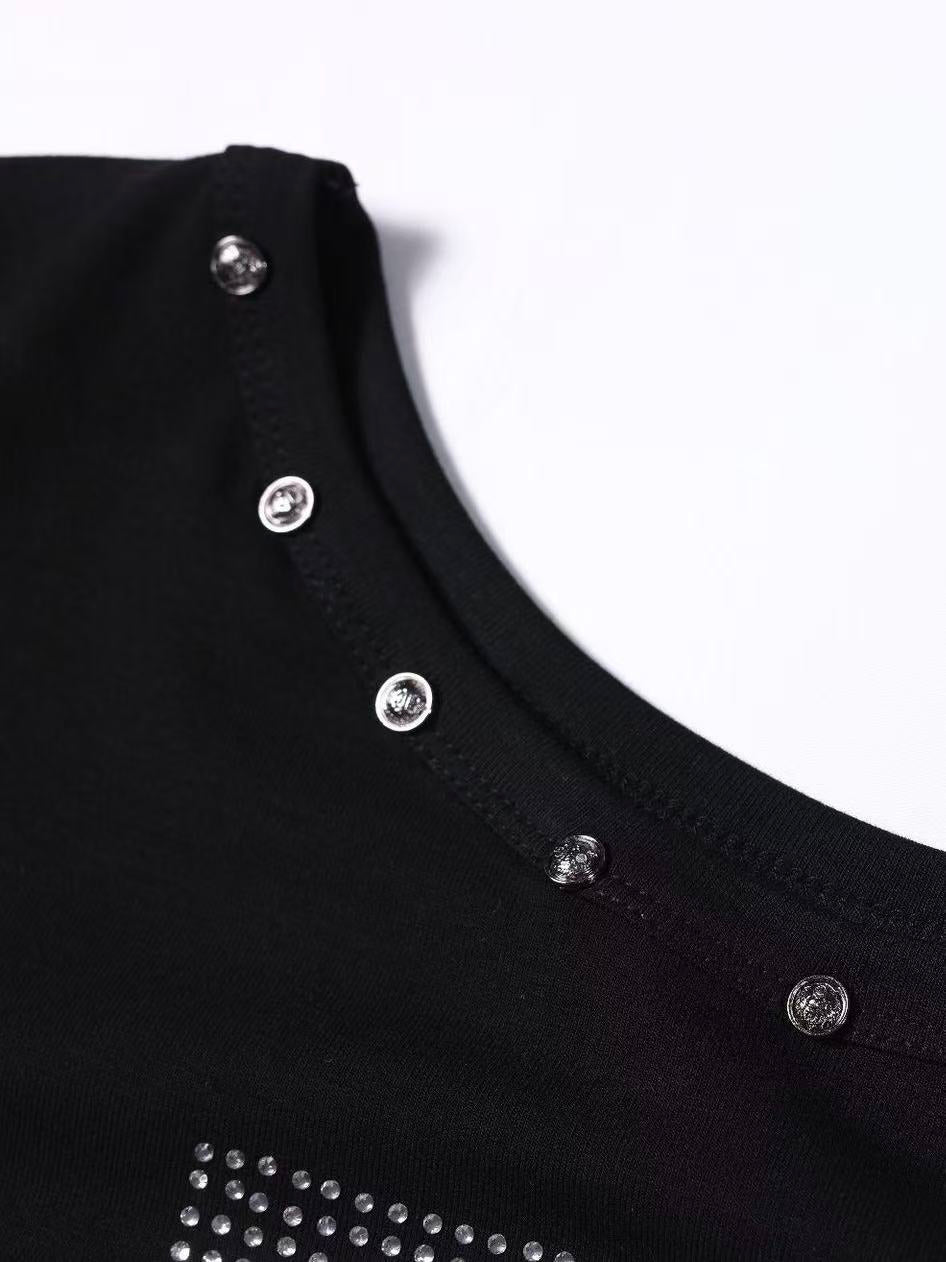 'Night Prayer' Retro Cross Rhinestone Asymmetrical Shoulder Tee (Copy) AlielNosirrah