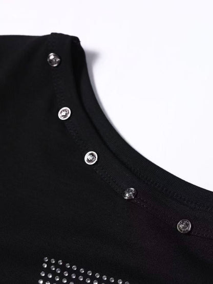 'Night Prayer' Retro Cross Rhinestone Asymmetrical Shoulder Tee (Copy) AlielNosirrah